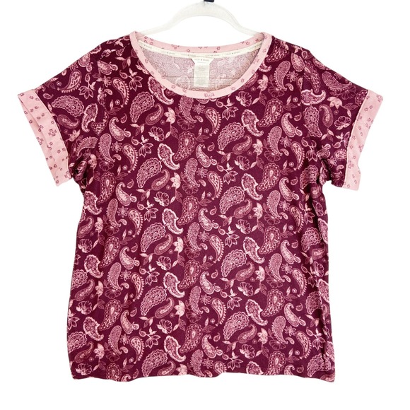 Lucky Brand Tops - Lucky Brand Womens Paisley Short Sleeve Tee Shirt Maroon Burgundy Size Large